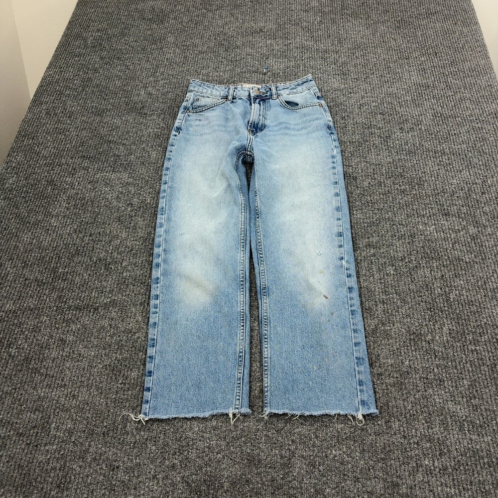 We The Free Jeans Womens 25 Light Blue Cotton Raw Hem Straight‎ High Rise Boho